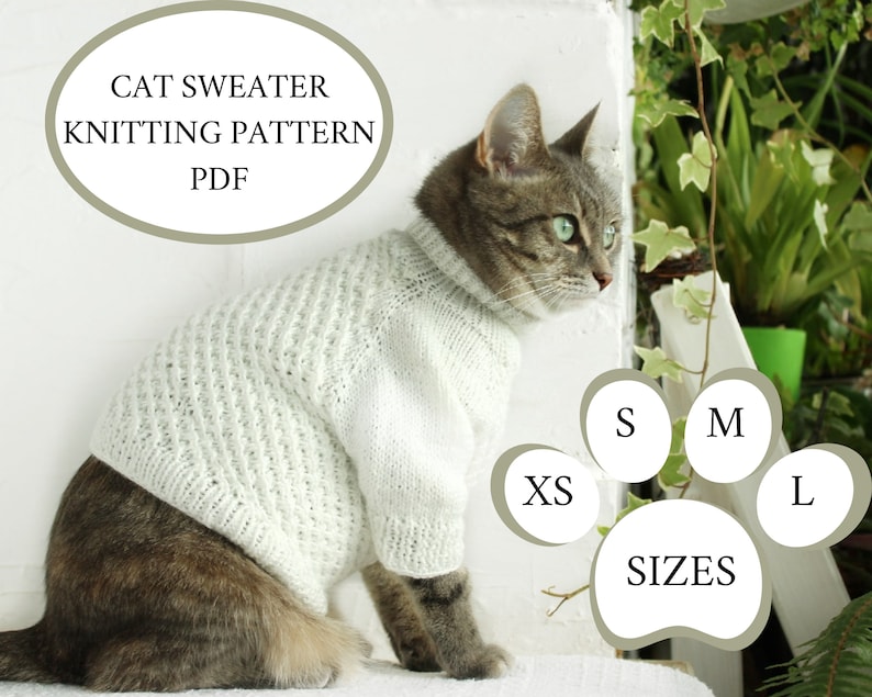 Cat sweater knitting pattern PDF easy Sizes XS S M L Etsy
