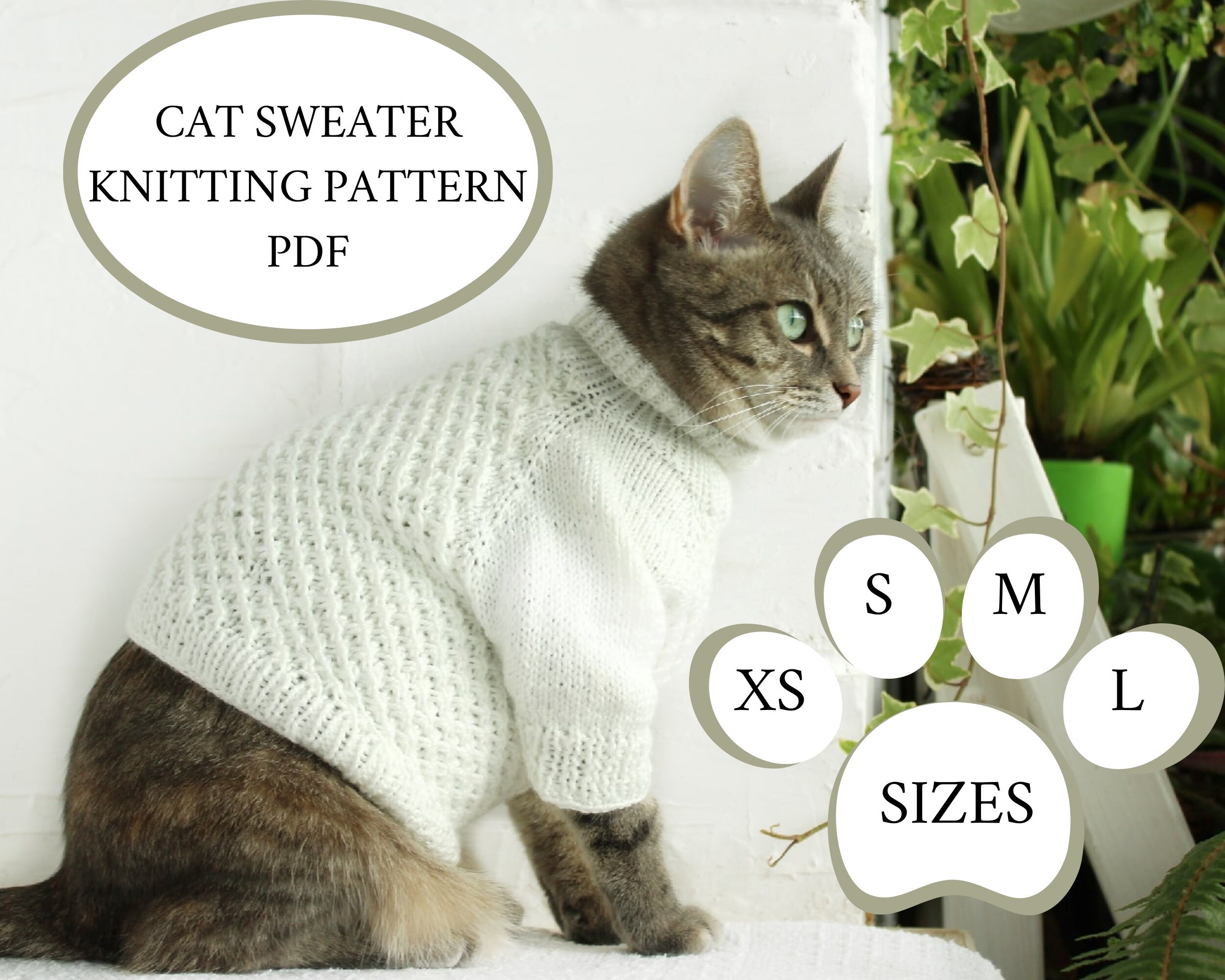 Cat sweater knitting pattern PDF easy Sizes XS S M L Etsy