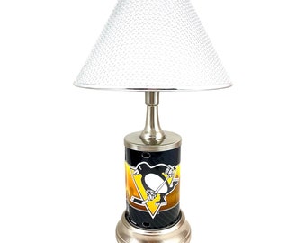 NHL Pittsburgh Penguins Official Metal Sign License Plate Exclusive Collectible Handmade Sport Table Desk Lamp Best Gift Ever