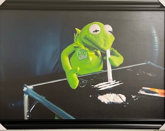Kermit The Frog Cocaine Drugs - 24x36 Handmade Framed Print Wall Art Photo Poster Best Gift