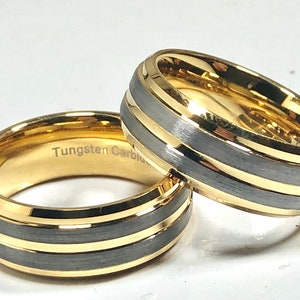 Tungsten Gold Ring Beveled Edge | Brushed Matte Flat Band | Men&#39;s Wedding Anniversary Ring | Gift for Him or Her, Just Because