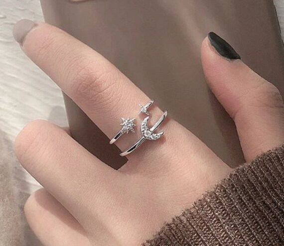 Sun Moon Star Zirconia Double Ring 