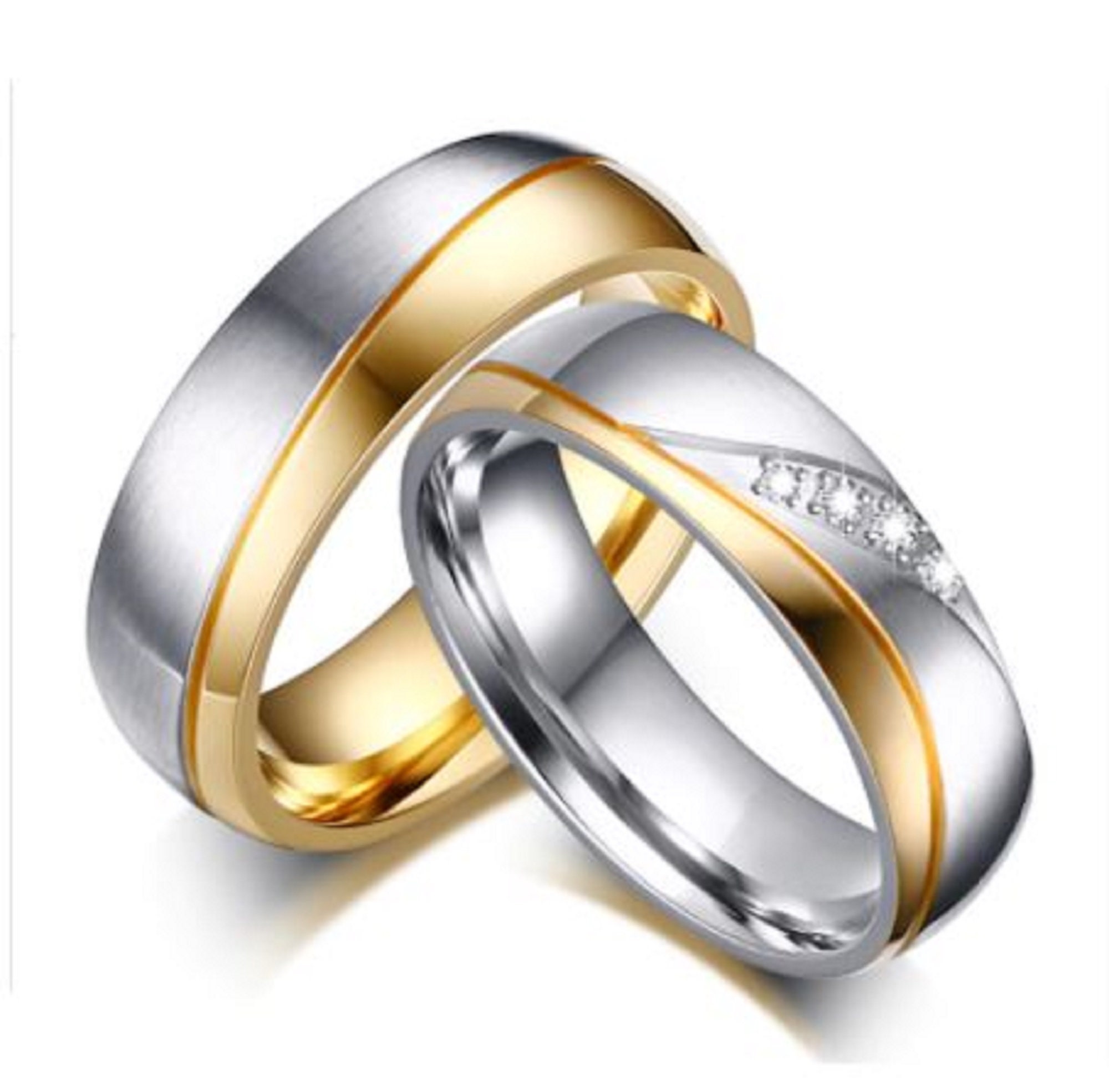 Inscool 2-Pack Stainless Steel Rings For Men - Gold & Silver Titanium Steel Band, Wedding Engagement Set