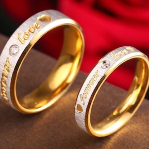 Couples &quot;Forever Love&quot; Ring Set for Him & Her - Friendship, Promise, Engagement, Wedding, Stainless Steel