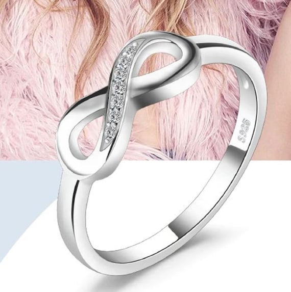 INFINIONLY Anelli aperto da donna in argento 925, anello con simbolo infinito e zircone intarsiato, misura regolabile, anello di fidanzamento di nozze, regalo di Natale e compleanno
