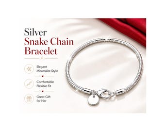 Pulsera de cadena de serpiente plateada, joyería minimalista, regalo para ella, pulsera de la amistad, cumpleaños, Día de la Madre.