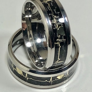 His and Her Stainless Steel Electrocardiogram Ring (ECG) Promise Heartbeat Ring - Anniversary & Wedding - Friendship - Anytime -Cardiologist