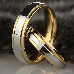 Gold Stainless Steel Couples Ring Set for Him & Her Plated Bands - Friendship, Promise, Engagement, Wedding, Anniversary, Celebration