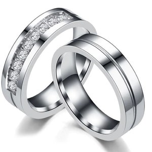 Titanium Steel Couples Ring Set for Him & Her Cubic Zirconia Friendship, Promise, Engagement, Wedding