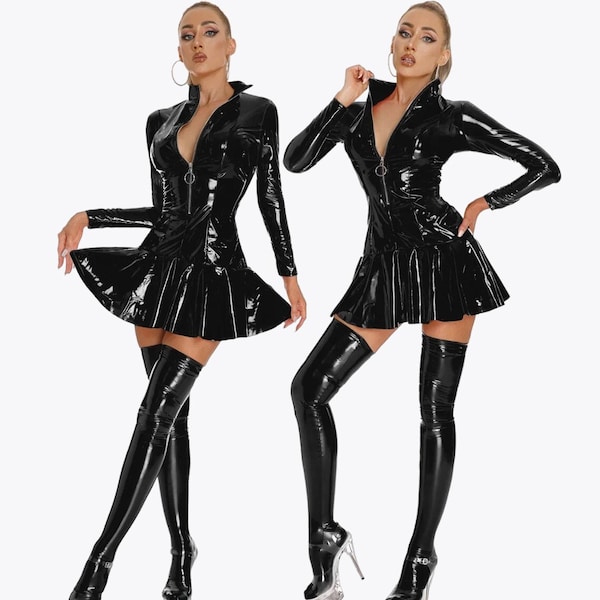 Black Latex Mini Dress, Latex Dress For Women, Latex Catsuit, Latex Bodysuit, Party Dress, Clubwear