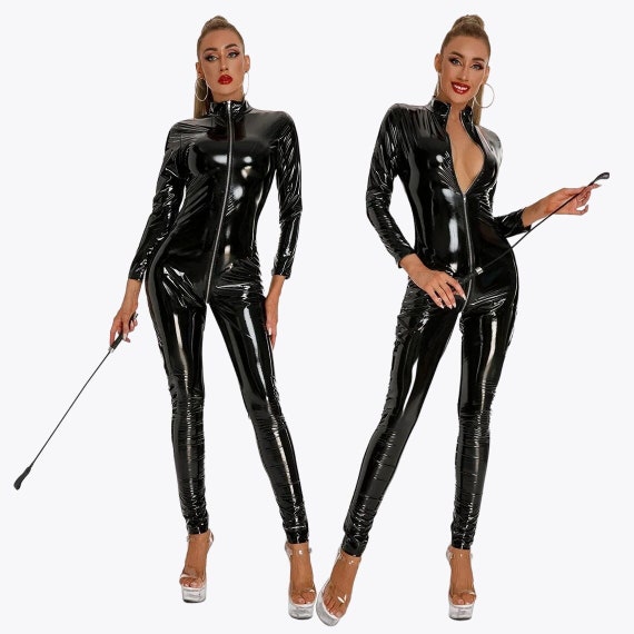 Catsuit Bodysuit Women PVC Latex Catsuit Jumpsuit Catwoman Costume