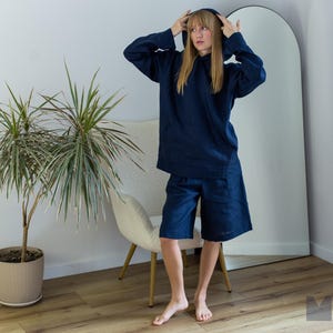 Linen Knee-Length Shorts for Women. Beige, White, Blue, Green color. Pure Linen, lightweight, stonewashed, durable