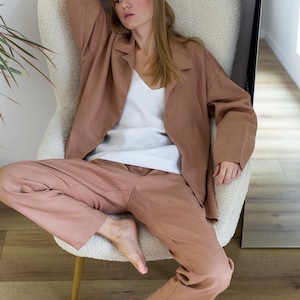 Tailored Linen Blazer for Women. Beige, White, Blue, Green color. Pure Linen, lightweight, stonewashed, durable