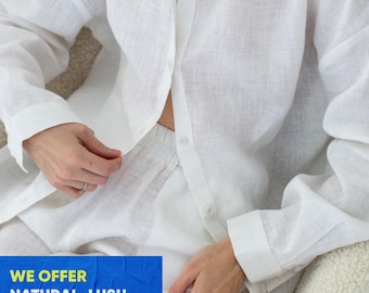 Linen Button-Up Shirt for Women, Casual Beach Blouse, Lightweight Long Sleeve Top, Breathable Summer Linen Shirt, Multiple Colors