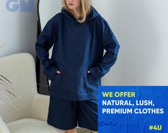 Loose Linen Hoodie, Women’s Summer Sweatshirt, Flax Pullover, Natural Color Hoodie, Breathable Beach Coverup, Gift for Her
