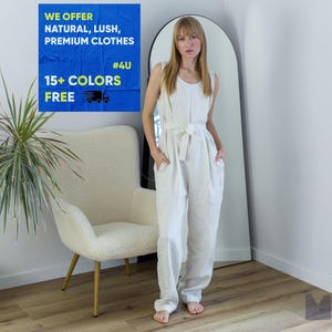 Linen Jumpsuit – Relaxed Fit Sleeveless Dungaree – Soft Flax Romper for Women – Eco-Friendly Capsule Wardrobe Essential