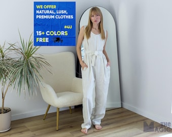 Linen Jumpsuit – Relaxed Fit Sleeveless Dungaree – Soft Flax Romper for Women – Eco-Friendly Capsule Wardrobe Essential