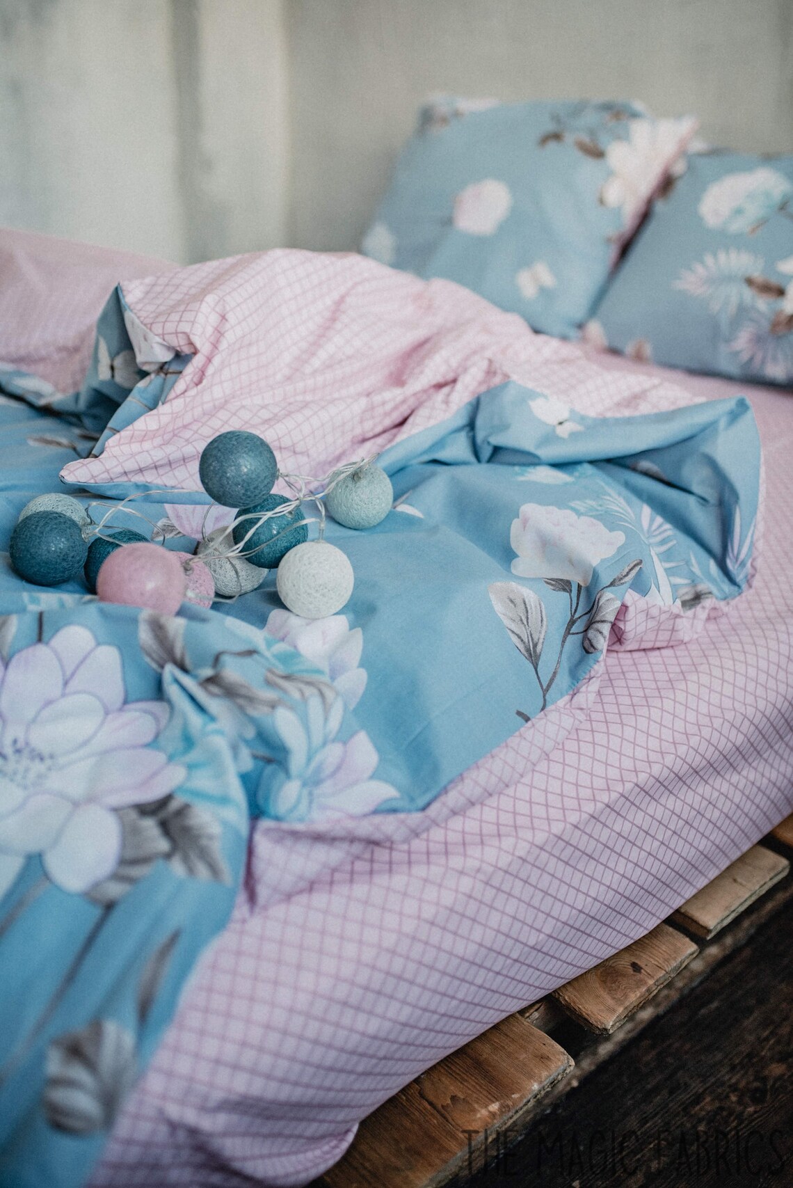 Floral Duvet cover in Blue & pink colors Cotton Bedding Etsy
