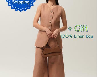 Linen Button Vest, OEKO-TEX Certified