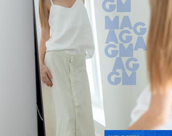 Button-Front Linen Skirt for Women – Long Tiered Flax Skirt – Oversized Relaxed Fit – Lightweight Plus Size Summer Style