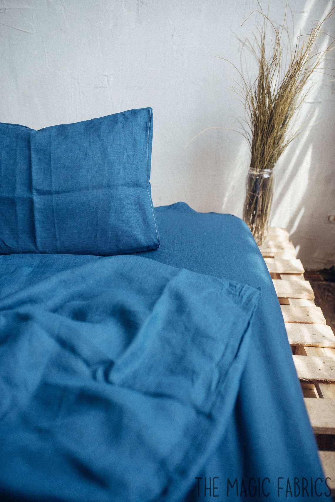 Azure blue Linen fitted sheet 100 natural linen with Etsy