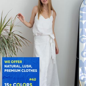 Wrap Style Linen Skirt with Pockets – Oversized Relaxed Fit – Sustainable Casual Beachwear – Soft Flax Fabric
