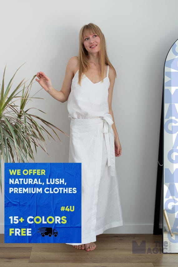 Wrap Style Linen Skirt With Pockets – Oversized Relaxed Fit