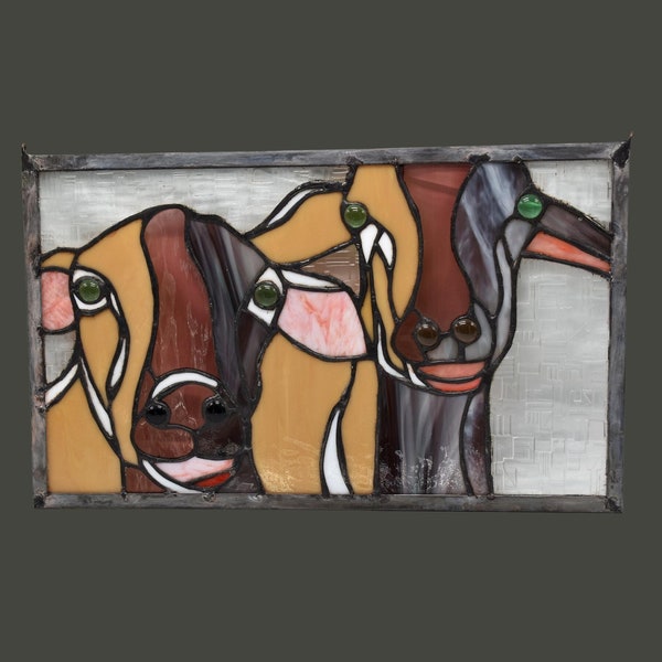 Farmhouse Stained Glass Panel Goats 11 X 18, Country Farmhouse Stained Glass Decor, Farmhouse Animal Decor, Goats Art Glass Panel