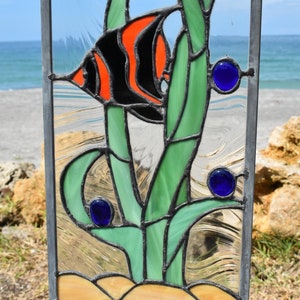 Ocean Life Colorful Red Fish Stained Glass Window Panel 3D Bubbles - Etsy