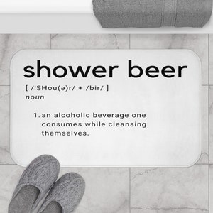Shower Beer Bath Mat | Black & White | Funny Bath Mat | Bathroom Décor | Modern Bathroom Accessories | Fun Bath Mat | Unique Bath Mat
