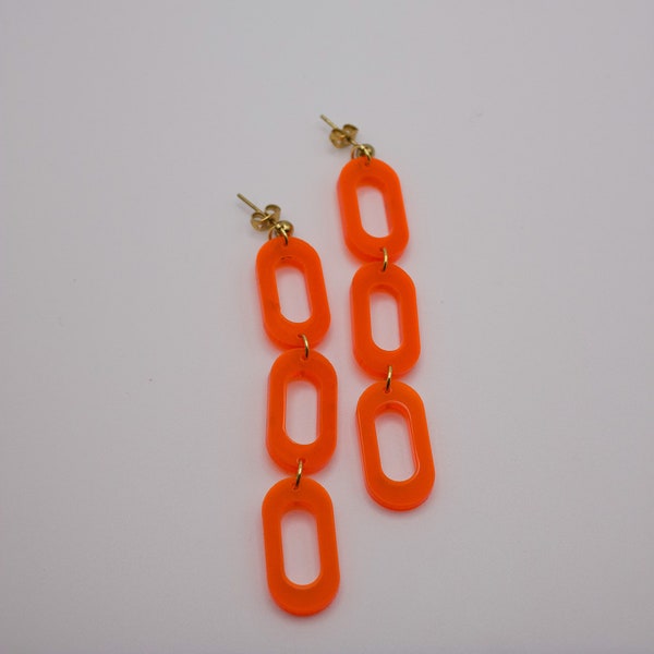 Dark Orange Chain Acrylic Earrings