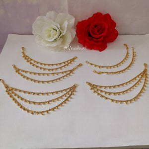 Sahara pour boucles d'oreilles, chaîne d'oreille en métal doré, support d'oreille, chaîne d'oreille amovible, bijoux traditionnels, chaîne de perles kaan, boucles d'oreilles pakistanaises