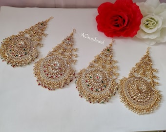 Indian Bollywood Bridal Gold Plated Kundan Pearl Head Piece Jewelry, Jhoomer, Passa, Indian Jewelry, Wedding Hair Accessories, Hair Jewelry