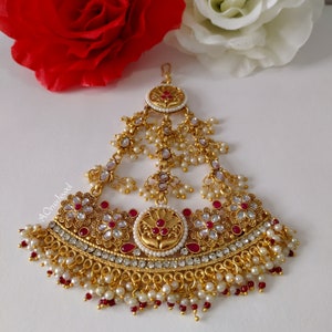 Indian Bollywood Bridal Gold Plated Kundan Pearl Head Piece Jewelry, Jhoomer, Passa, Indian Jewelry, Hair Accessories, Side Tikka, Jhumar