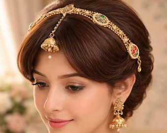 Kundan Borla Maang Tikka, Gold Plated Indian Bridal Headband