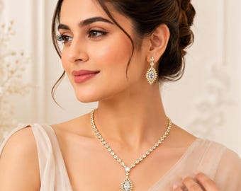 Bruidsketting set met oorbellen, vergulde CZ diamanten sieraden, elegante kristallen hanger set, formele sieraden set voor vrouwen meisjes