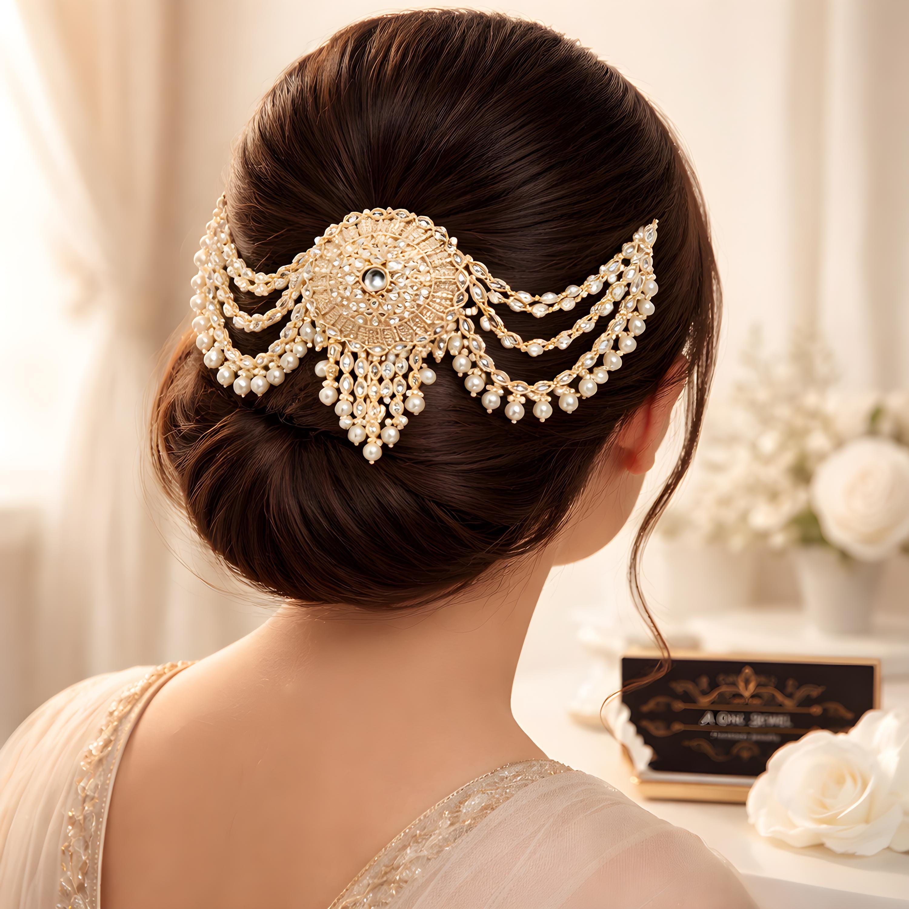 Kundan Pearl Bridal Hair Brooch, Gold Plated Juda Clip - Etsy Finland