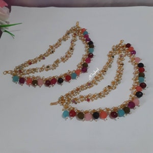 Sahara For Earrings, Gold Multi Pearl Ear Chain, Ear Support, Detachable Ear Chain, Traditional Jewelry, Pearl Kaan Chain, Pakistani Earring