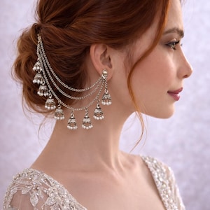 Catena di orecchini staccabili in oro rustico, Jhumki Sahara, Sahare, gioielli Bollywood