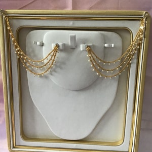 Sahara For Earrings, 1 pair of 3 Line Gold Pearl Ear Chain, Ear Support, Detachable Ear Chain, Traditional Jewelry, Pearl Kaan Chain