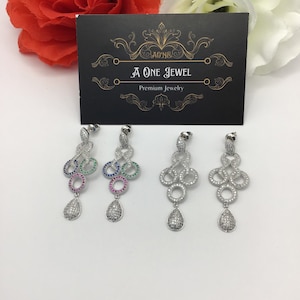 Drop Dangle CZ Diamond Silver Plated Earrings, Silver Earrings, Bridal Earrings, Wedding Earrings, High Quality Cubic Zirconia Earrings,