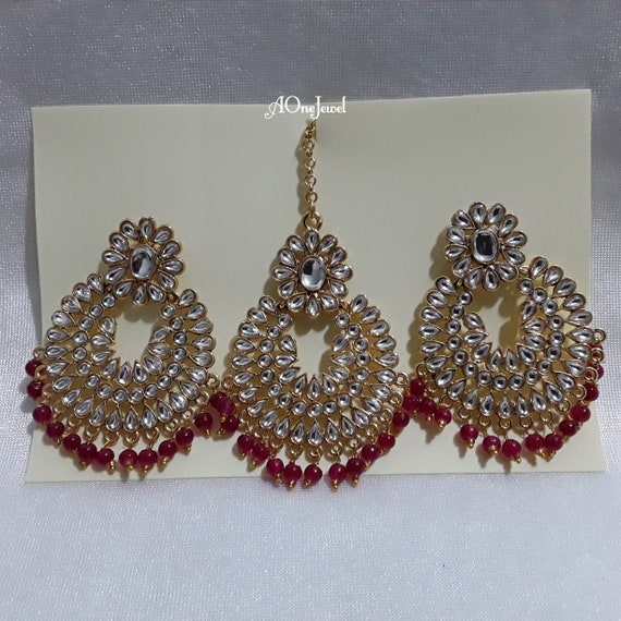 Buy Tikka and Earrings Set Oversized Tikka Punjabi Tikka Kundan Maang Tikka  Earrings Set Pipal Patti Tikka Set Jadau Kundan Tikka Gold Kundan Online in  India - Etsy