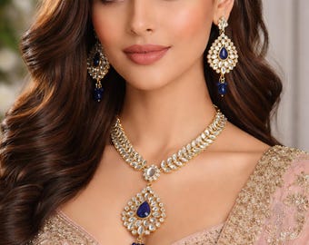Kundan Gold Plated Indian Necklace Set with Tikka & Earrings