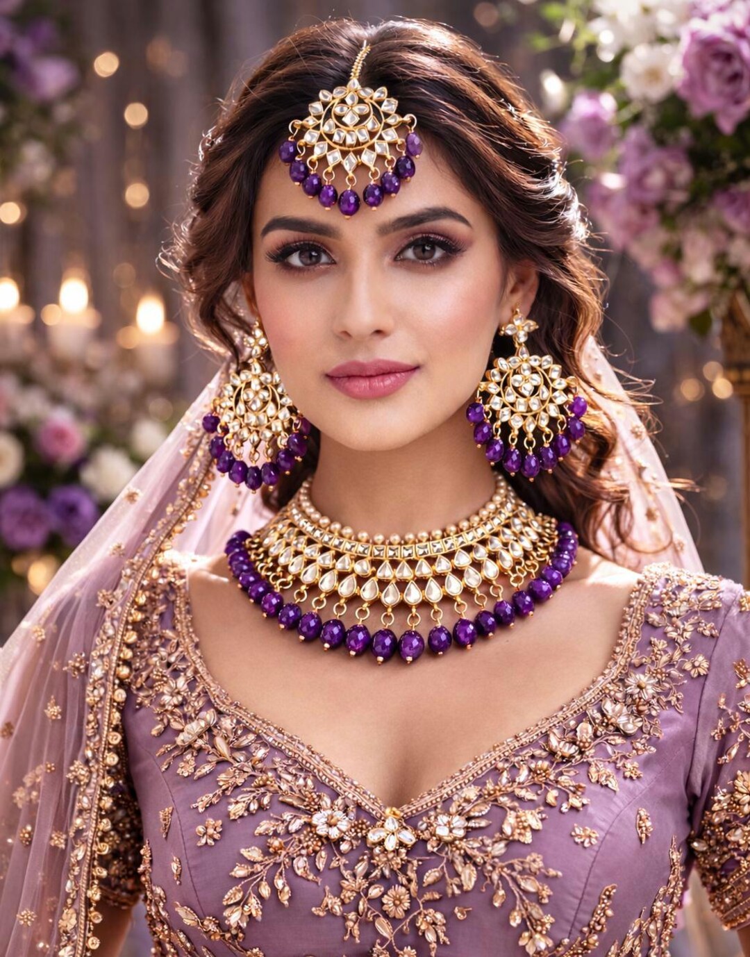 Kundan Pearl Gold Plated Indian Jewelry Set, Ethnic Wedding