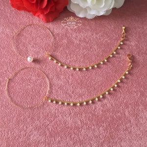 Indian Bollywood Style Pearl Nath, Traditional Nose Ring, Pierce Nose Ring, Nose Ring Chain, Nathni Jewelry, Wedding Jewelry, Nose Hoops