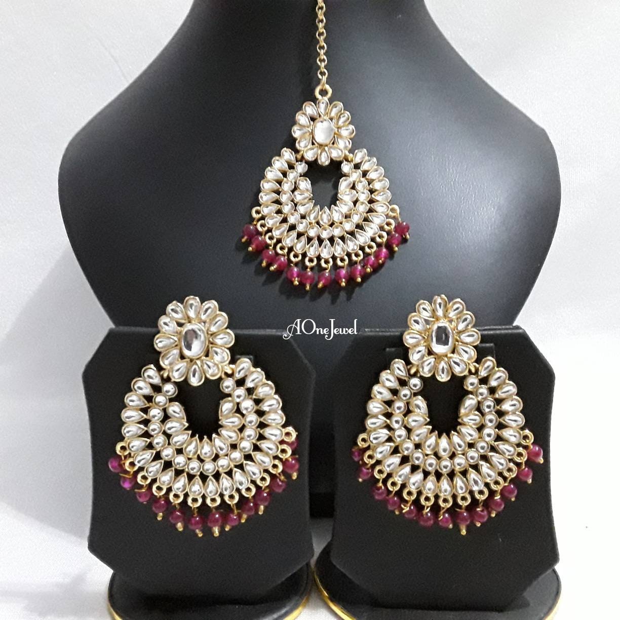 Indian Bollywood Gold Tone Earring & Maang Tikka Pearl Women Wedding  Jewelry Set | eBay