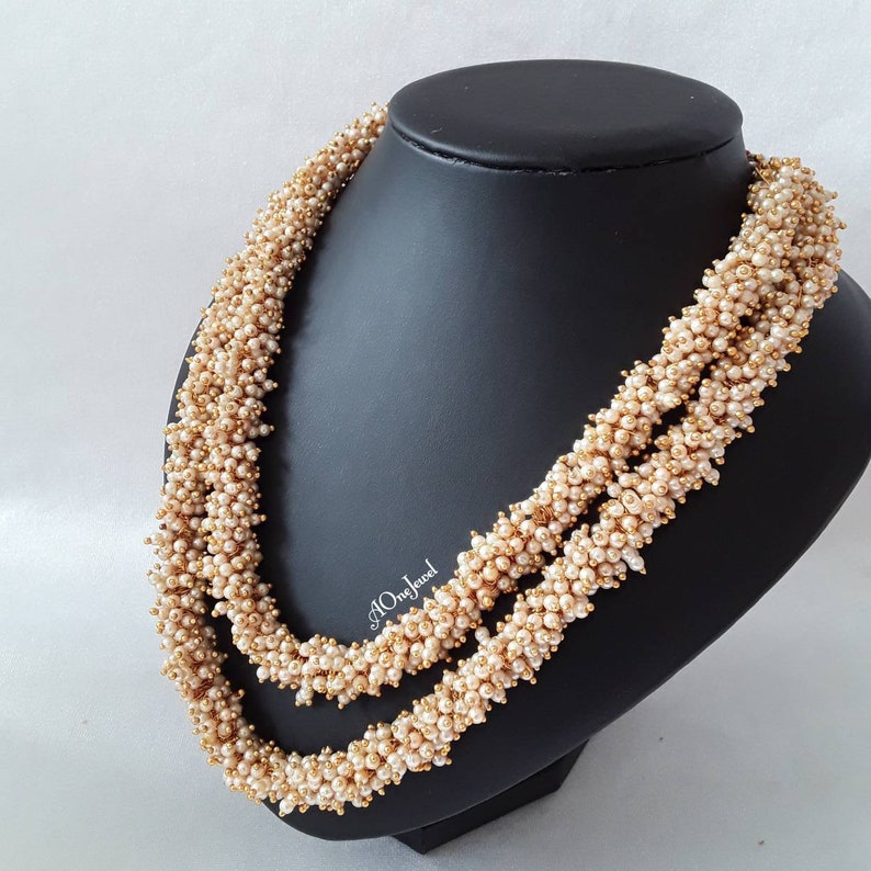 Wedding Party Jewelery Double Strand Pearl Necklace Set Pearl Mala Necklace pearl Necklace Set Indian Jewellery Necklace Earrings Set