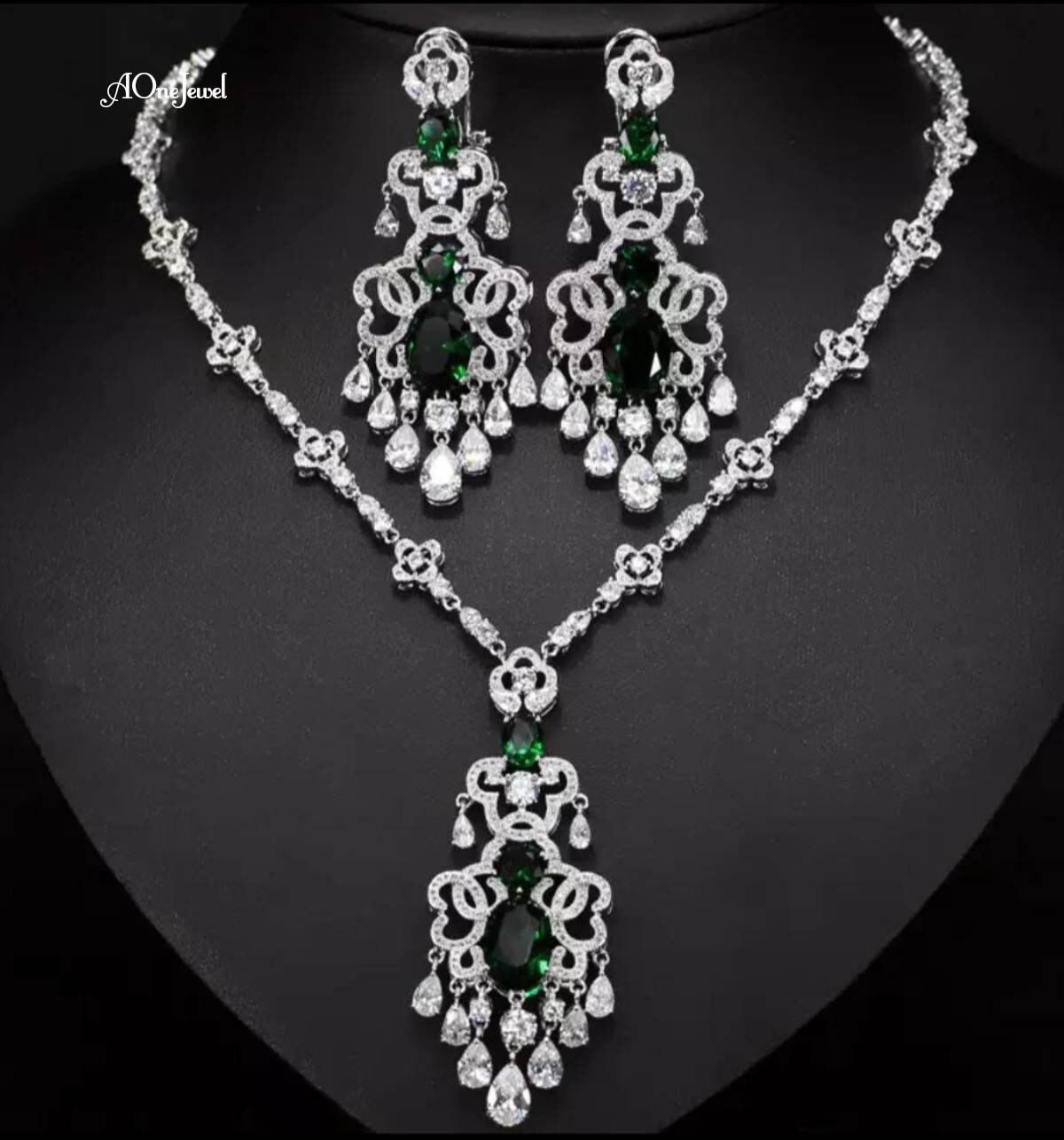 Indian Bridal Cubic Zirconia Statement Necklace Jewellery Set - Etsy UK