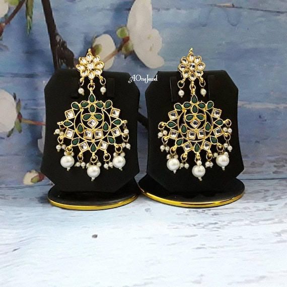 Kundan Pearl Gold Plated Indian Jewelry Set, Ethnic Wedding