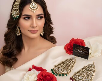 Indian Bridal Kundan Tikka Pearl Matha Patti Wedding Pakistani Headpiece Dulhan